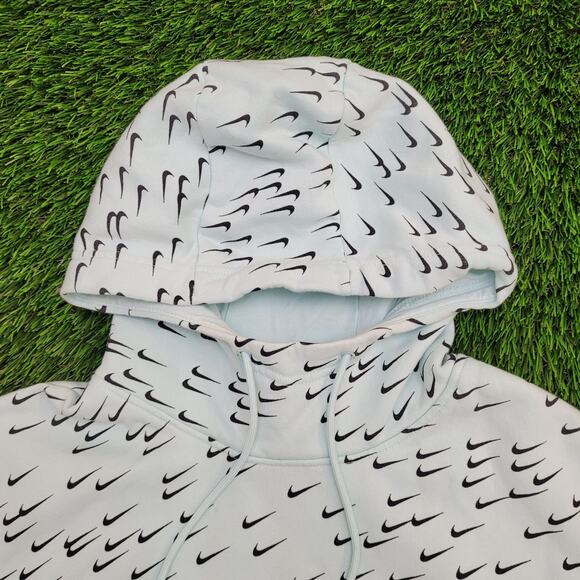 NIKE Swoosh AOP Hoodie Womens Large 20x21 Boxy Blue - Picture 15 of 16